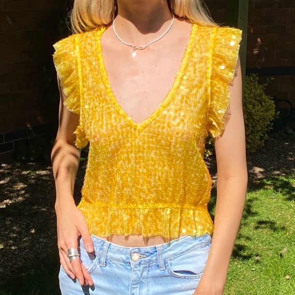 ZARA Yellow Sequin Top - Picture 5 of 9
